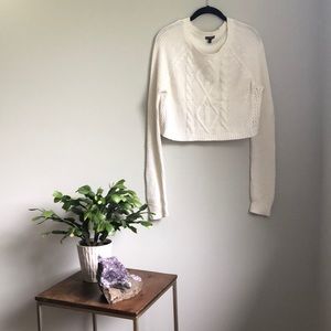 White Cropped Top Knit Sweater